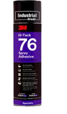 3M™ Hi-Tack Spray Adhesive 76, Clear, 24fl oz NON CA 3M™ Hi-Tack Spray Adhesive 76, Clear, 24 fl oz Can (Net Wt 18.1 oz), 12/Case